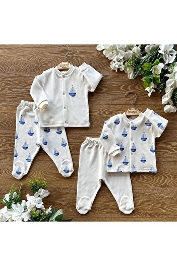 PATSAN Organik Pamuk 4'lü Bebek Alt Üst Patikli Pijama Takım Yelken