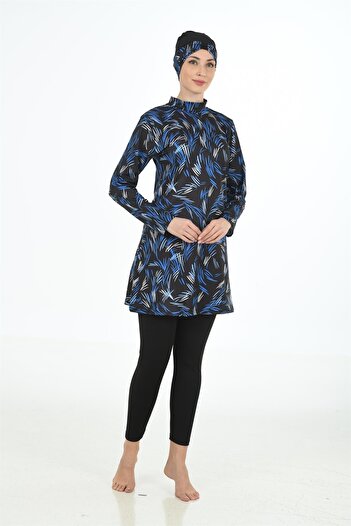 Fantasy Lycra Patterned Black Hijab Swimsuit 3318