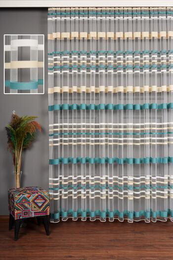 perdealemi Transverse Striped Banded Sports Tulle Curtain, 450x270, Sparse Pleat, 1/2