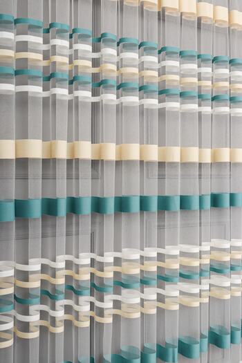 perdealemi Transverse Striped Banded Sports Tulle Curtain, 450x270, Sparse Pleat, 1/2