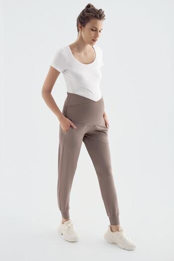 Artış Cross Belt High Waist Pocket Maternity Jogger Sweatpants