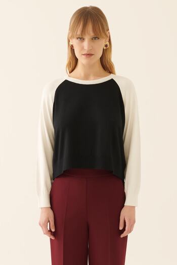 Perspective Illas Black Ecru Color Women's Knitwear Blouse