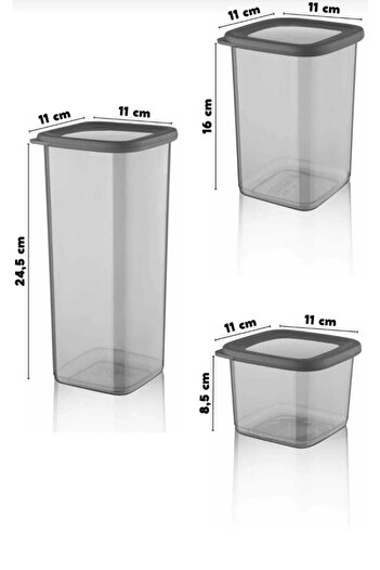 Open Home Concept Set of 6 Unbreakable Square Food Storage Container with Label Anthracite X2 1.75 Lt/1.2 Lt/0.5 Lt