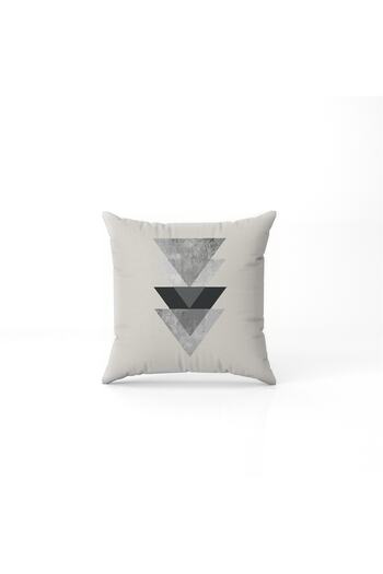 NT Handmade 42x42cm Cotton Woven Throw Pillow Pillow Case with Triangle Pattern Printed on Cream Background
