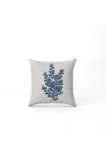 NT Handmade Μπλε μοτίβο φύλλων σε κρεμ δάπεδο τυπωμένο 42x42cm Βαμβακερή υφασμένη μαξιλαροθήκη μαξιλαριού