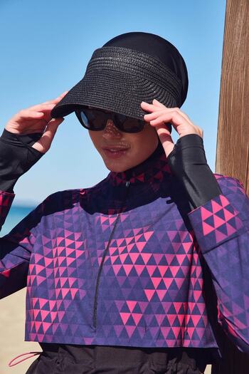Haşema Esila Black Fuchsia Gel Full Hijab Swimsuit Top