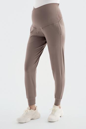 Artış Cross Belt High Waist Pocket Maternity Jogger Sweatpants