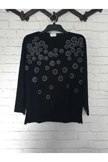 anne moda ankara Round Pattern Full Summer Thin Viscose Glittering Long Sleeve Flowing Short Buluz