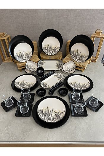 Keramika Set Breakfast Matte Black Spike 36 Pieces for 6 People