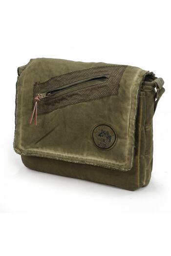 Old Cotton Cargo 7136 Small Army Green Khaki Daily Shoulder Bag Canvas School Tablet Bag