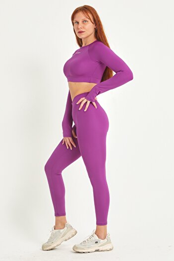 YEXECH Kadın Pushup Büzgülü Spor Tayt - Mor - Rise Leggings