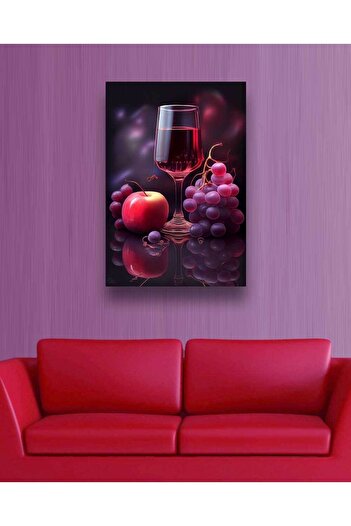 YZ DEKOR Cafeteria Kitchen Hanging Canvas Painting with Fruit Image and Wine Full Water Glass Content