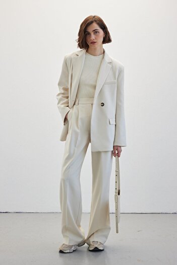 Manuka Double Pleated Palazzo Trousers Beige