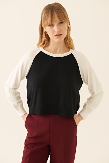 Perspective Illas Black Ecru Color Women's Knitwear Blouse