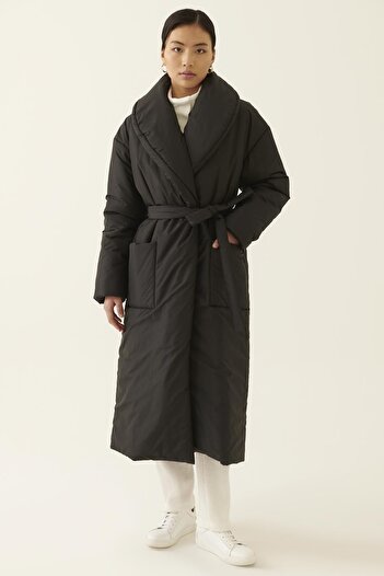 Perspective Clairs Regular Fit Shawl Collar Midi Length Black Color Women's Coat