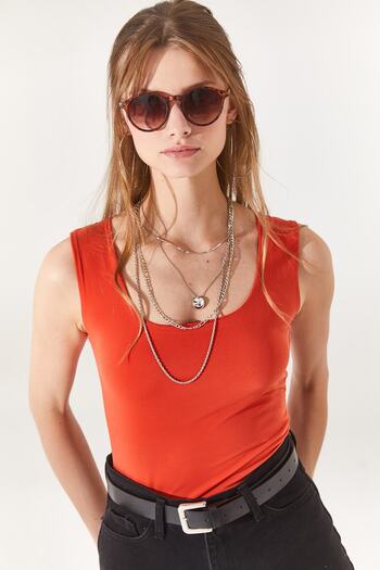 Olalook Women's Orange Square Collar Front Double Layer Sandy Blouse BLZ-19002252
