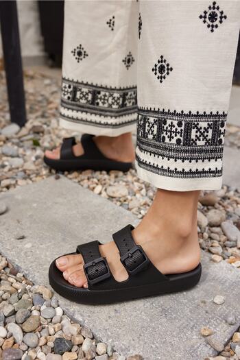 ANGELİNA JONES Papuci cu platformă Sface, unisex, negru, cu cataramă dublă Eva Summer Beach-day