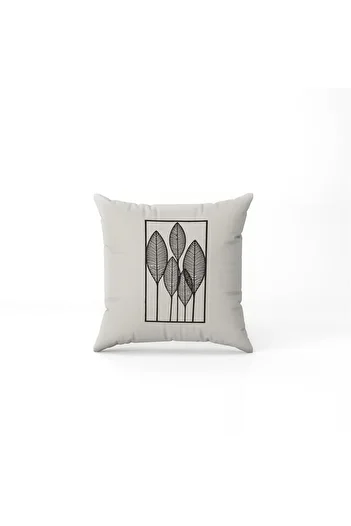 NT Handmade 42x42cm Cotton Woven Throw Pillow Pillow Case with Leaf Pattern Printed on Cream Background