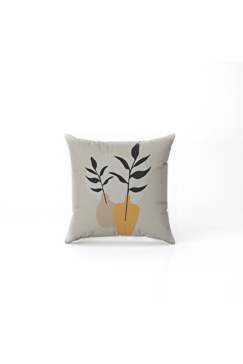 NT Handmade Μοτίβο λουλουδιών σε γλάστρα σε κρεμ δάπεδο τυπωμένο 42x42cm Βαμβακερή υφασμένη μαξιλαροθήκη μαξιλαριού