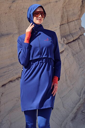 Haşema Σετ μαγιό Esila Saks Blue 5 τεμαχίων με πλισέ Full Hijab