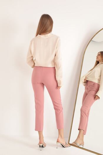 Kuzeyli Store Atlas Fabric Pleated Women's Trousers-Powder