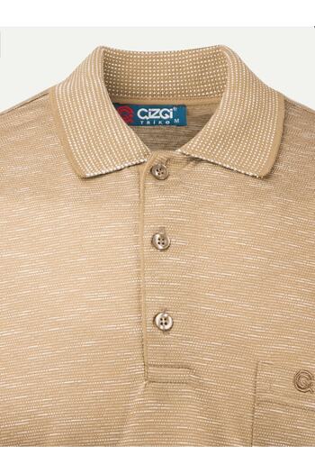 Çizgi Triko Men's Polo Collar Buttoned Beige T-Shirt with Pockets Classic Fit