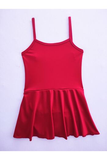 LULLY KİDS Girl's Red Rope Strap Ballet Gymnastics Swimsuit with Skirt