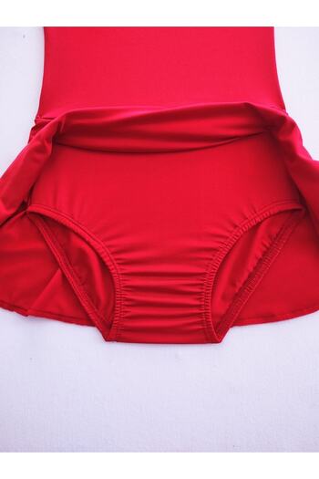 LULLY KİDS Girl's Red Rope Strap Ballet Gymnastics Swimsuit with Skirt