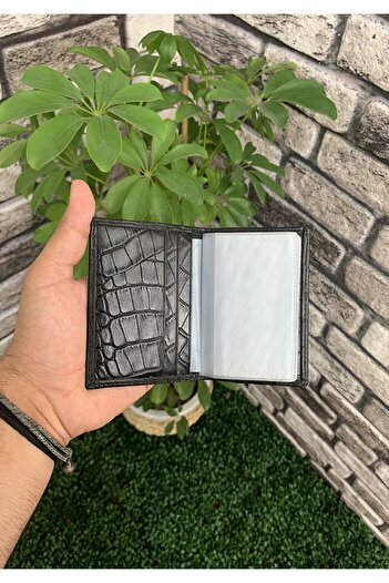 GUARD Siyah Croco Desenli Lastikli Spor Kartlık Hakiki Deri