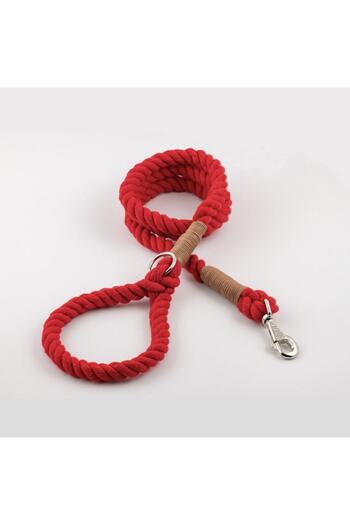 Lusi Doog Red Dog Walking Collar (Brown Detail) Dog Walking Strap Natural Cotton Rope Rope