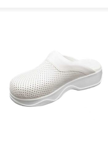 DRMOON White Orthopedic Sole Genuine Leather Sabo Slippers