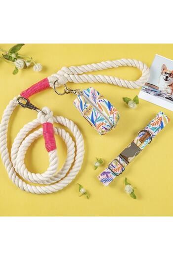 Lusi Doog White Dog Walking Leash Dog Walking Strap Natural Cotton Rope Rope