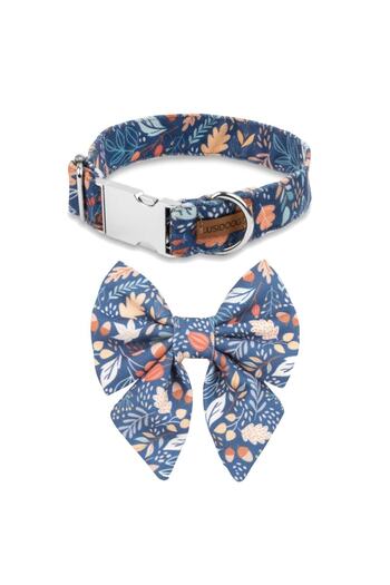 Lusi Doog Navy Blue Dog Collar and Female Dog Bow Tie Patterned