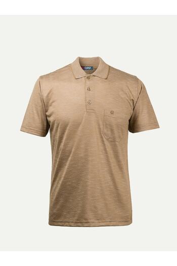 Çizgi Triko Men's Polo Collar Buttoned Beige T-Shirt with Pockets Classic Fit