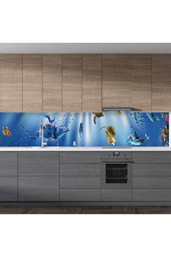 StickerArt Mutfak Tezgah Arası Folyo Fayans Kaplama Folyosu 3d Akvaryum 60x300 Cm