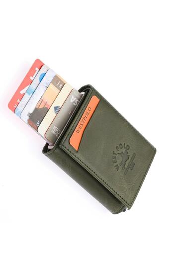 Westpolo Safari Genuine Leather Unisex Mechanical Wallet with Plenty of Card Holder Compartments