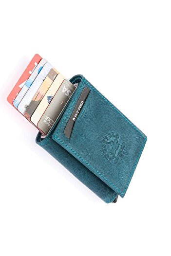 Westpolo Safari Genuine Leather Unisex Mechanical Wallet with Plenty of Card Holder Compartments