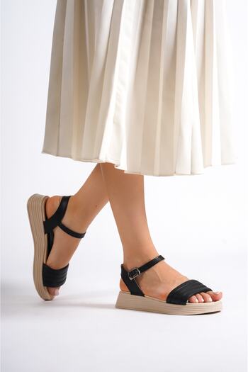 Weynes Black Women's Soft Sole Ankle Strap Sandals Wsb0482