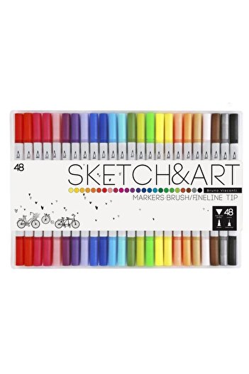 Bruno Visconti Sketch & Art Double Sided Brush Pen and Fineliner (Brush Tip + Fine Tip) 48 Colors
