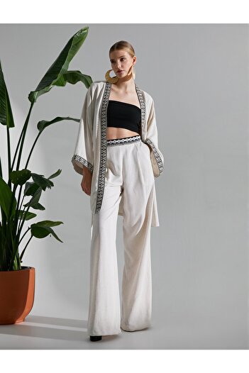 Koton Palazzo Trousers Pleated Pocket Linen Blend