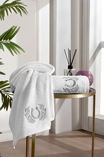 Tanem Home 100% Cotton Embroidered Set of 2 50x90cm / 70x140cm Towels | Dowry Set | White