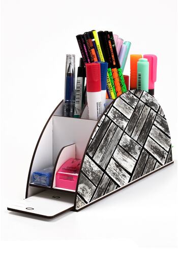 kutuTR Wooden Vip Patterns Model Rainbow Ruled Desktop Pen Holder Organizer Assembled Boxed