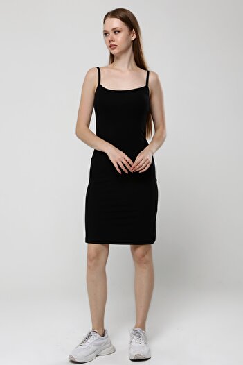 ALL TIME Black Rope Strap Knitted Dress
