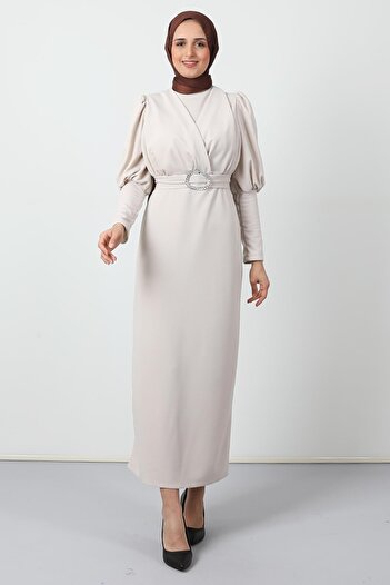 Giza Giyim Cross Collar Dress Stone