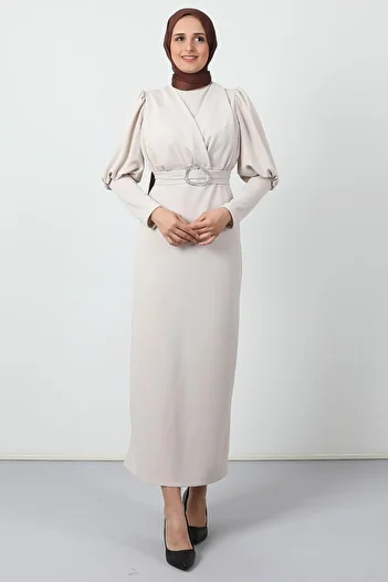 Giza Giyim Cross Collar Dress Stone