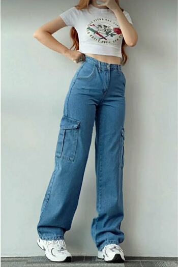 Trn JNS Diamond Women's Medium Blue Colorfast Lycra Back Pocketless Model Palazzo Pants