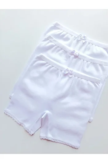 ÇebiKids Girl's Skirt/Dress Underpants 100% Cotton White Ribbed Leg Panties/Boxers 3-Piece