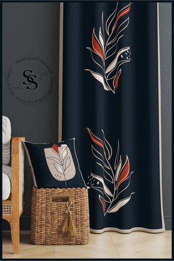 SasoHome Modern Art Painting Leaf Patterned Velvet 140 X 270 Cm Quality - Digital Printed Background Curtain