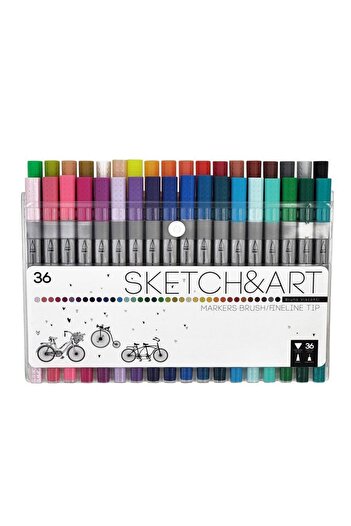 Bruno Visconti Double-Sided Sketch & Art Brush Pen & Fineliner - Fine Tip with 36 Colors Brush Tips