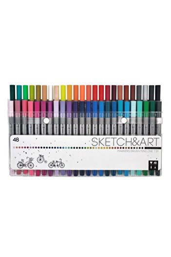 Bruno Visconti Sketch & Art Double Sided Brush Pen and Fineliner (Brush Tip + Fine Tip) 48 Colors